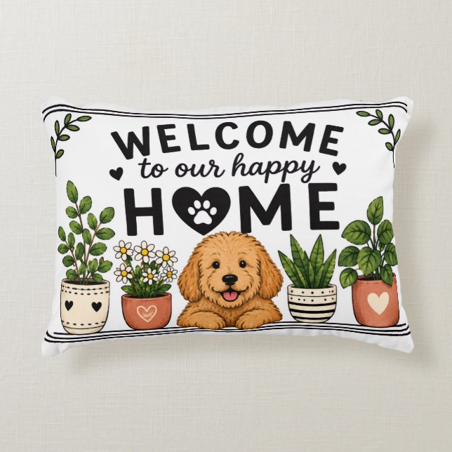Almohada de bienvenida de cachorro y gatito lindo  (Anverso)