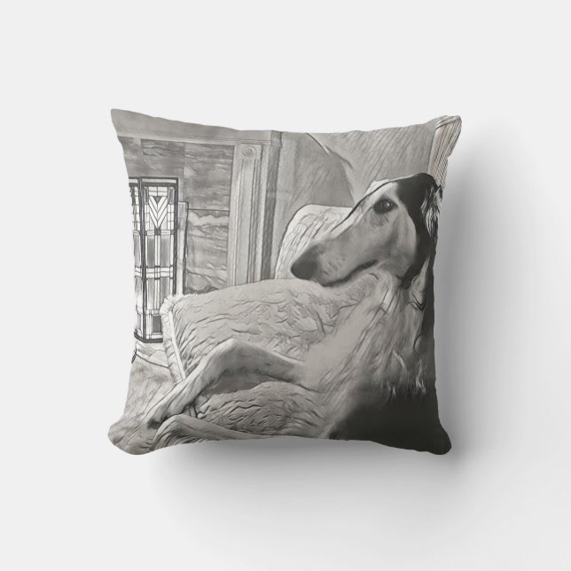 Almohada de boceto de Borzoi Art Déco (Anverso)