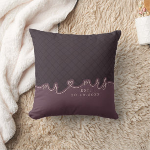 Almohada de boda Morado Silenciado con Letra de Co