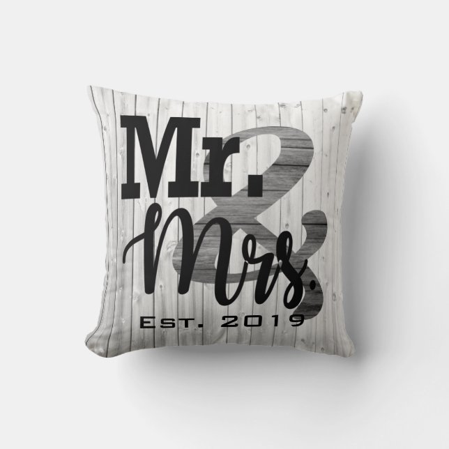 Almohada de boda para Sr. y Sra. de madera falsa g (Anverso)
