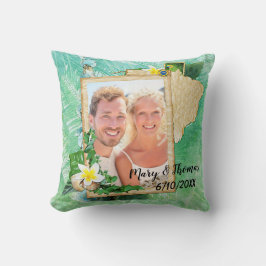 Almohada de boda tropical con foto