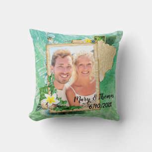 Almohada de boda tropical con foto