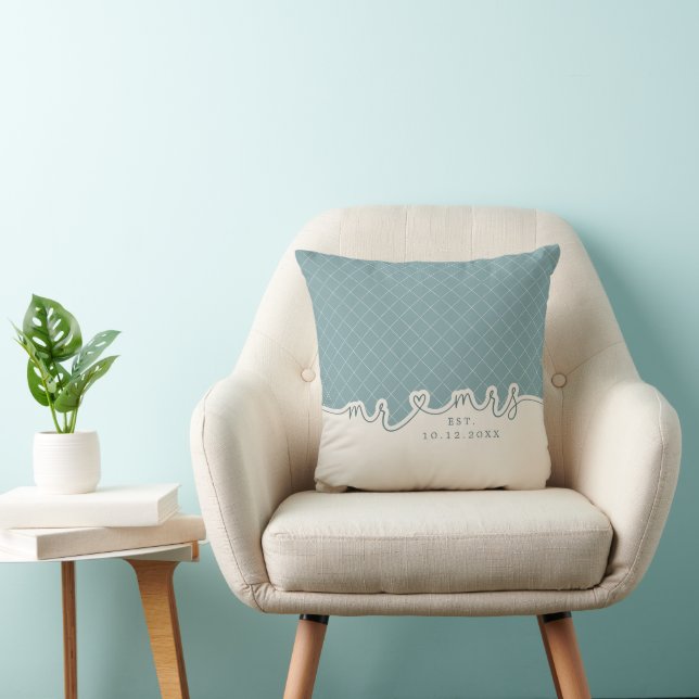 Almohada de boda verde espuma de mar con guión de  (Silla)