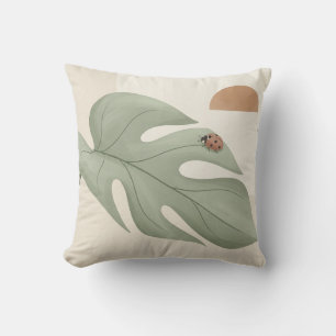 Almohada de Boho Monstera Leaf & Ladybug — Sage G