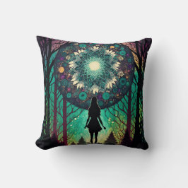 Almohada de bosque mandala psicodélico | Arte boho