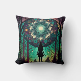 Almohada de bosque mandala psicodélico | Arte boho