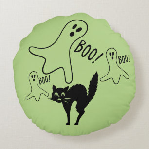 Almohada de brujas y luna y gatos y calabaza y fan