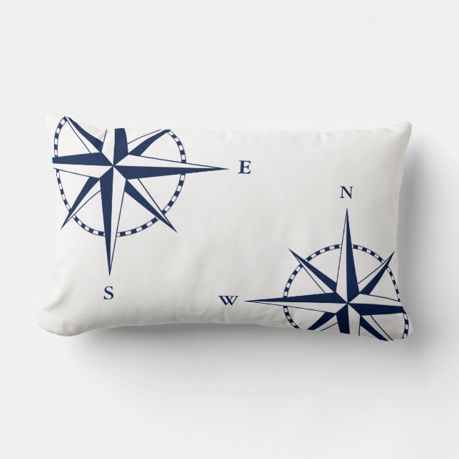 Almohada de brújula azul y blanca (Anverso)