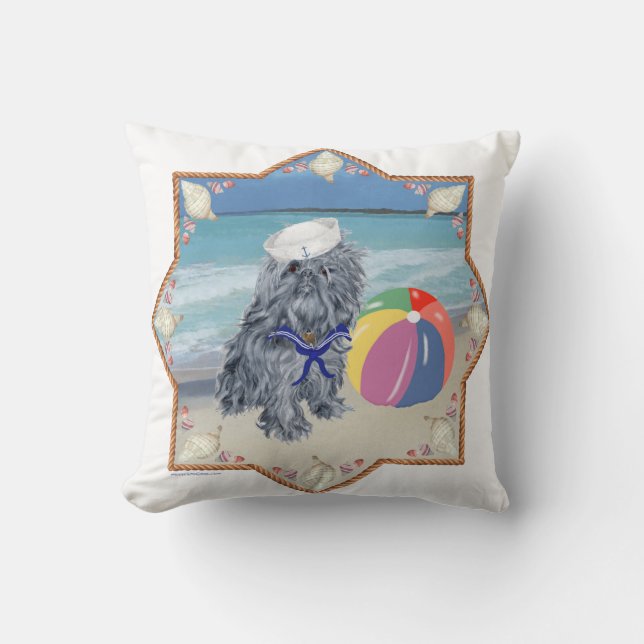 Almohada de Bruselas Griffon en la Playa (Anverso)
