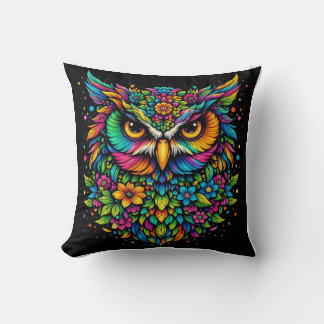 Almohada de búho floral colorida – Boho arcoíris v