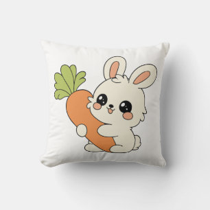 Almohada de Bunny Kawaii sosteniendo una zanahoria