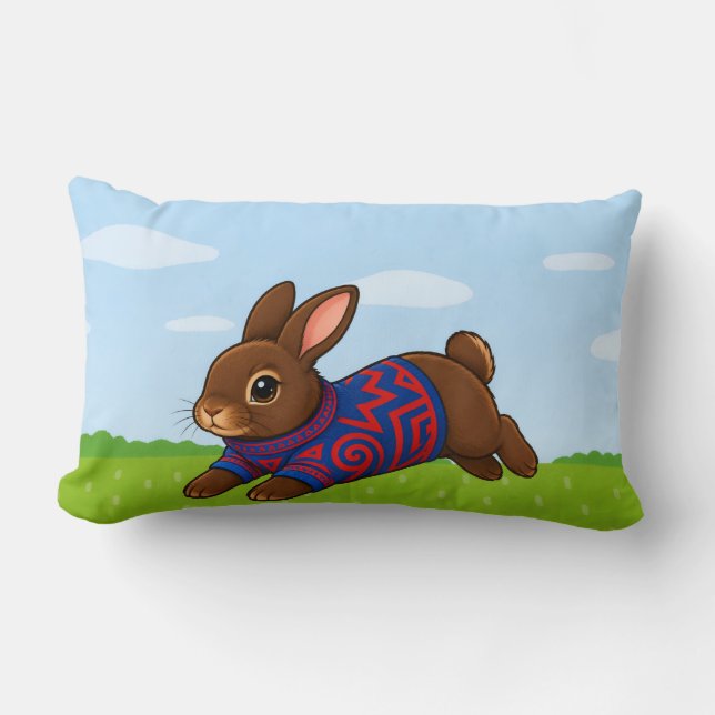 Almohada de Bunny saltando en un suéter estampado (Anverso)