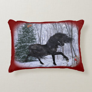 Almohada de caballo frisón de paisaje invernal