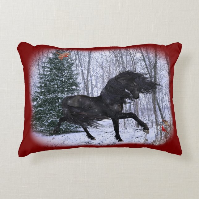 Almohada de caballo frisón de paisaje invernal (Anverso)