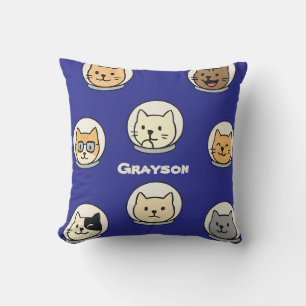 Almohada de cabeza de gato galáctico con nombre pa