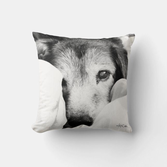 almohada de cachorro de perro dormido blanco negro (Anverso)