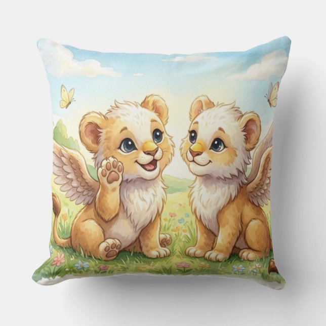 Almohada de cachorros de león alados (Anverso)