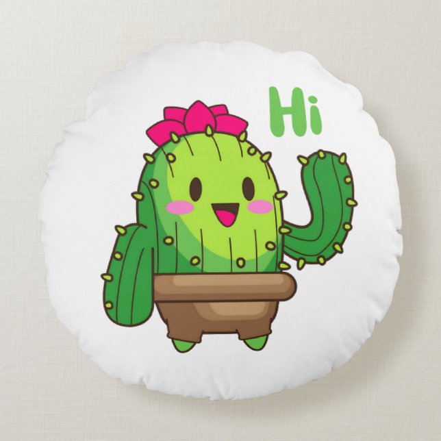 Almohada de Cactus Sonriente – Diseño de Planta He (Anverso)