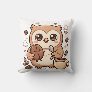 Almohada de café de búho Kawaii