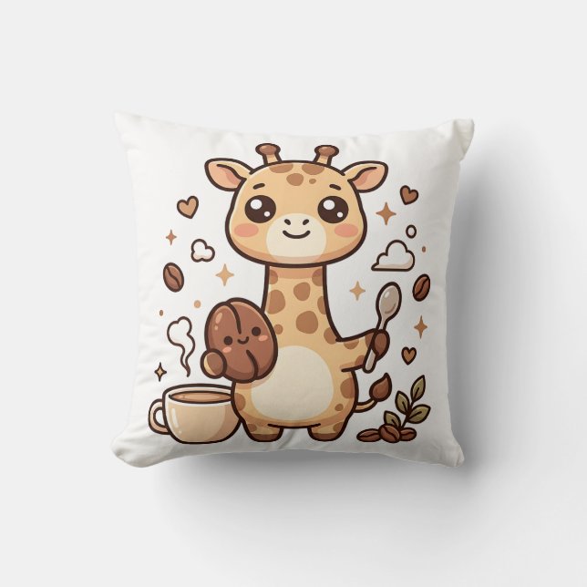Almohada de café Kawaii Cuchara Frijol Jirafa (Anverso)