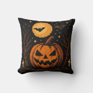 Almohada de calabaza de Halloween de arte de píxel