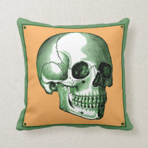 Almohada de calavera verde y mandarina vista later