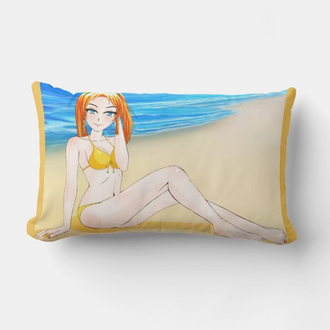Almohada de cama rubia del chica del animado (Anverso)