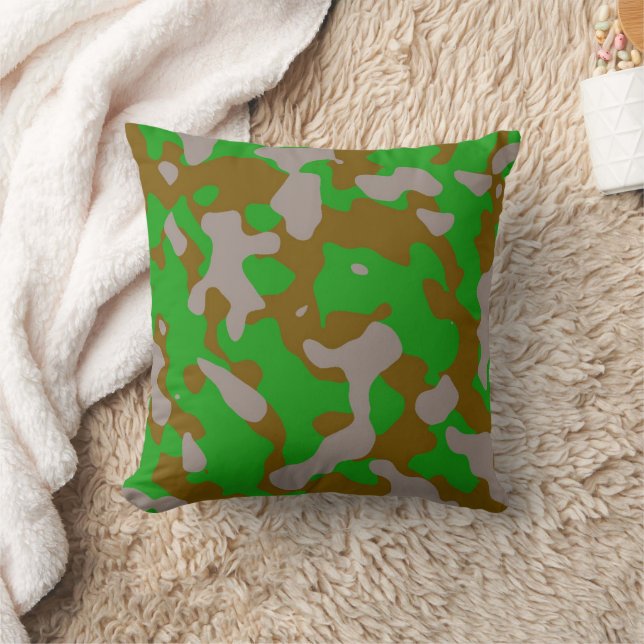 Almohada de camuflaje verde marrón gris moderno (Manta)