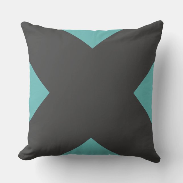 Almohada de carbón teal geométrica X moderna (Anverso)