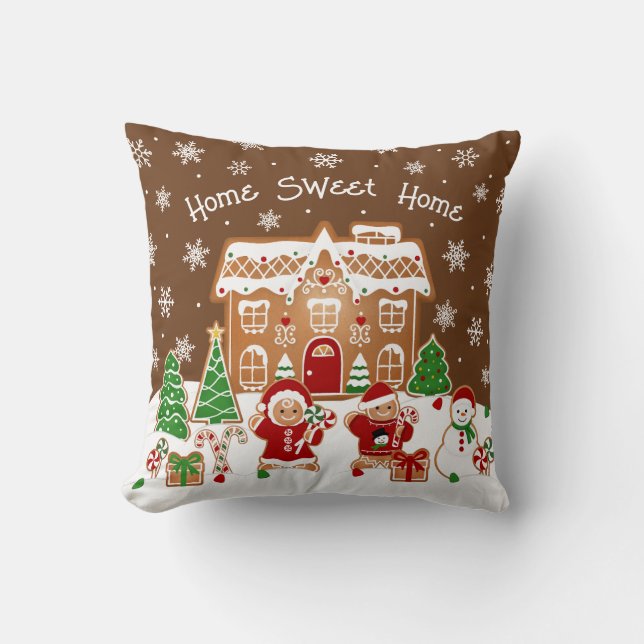 Almohada de Casa de Pan de Jengibre de Navidad (Anverso)