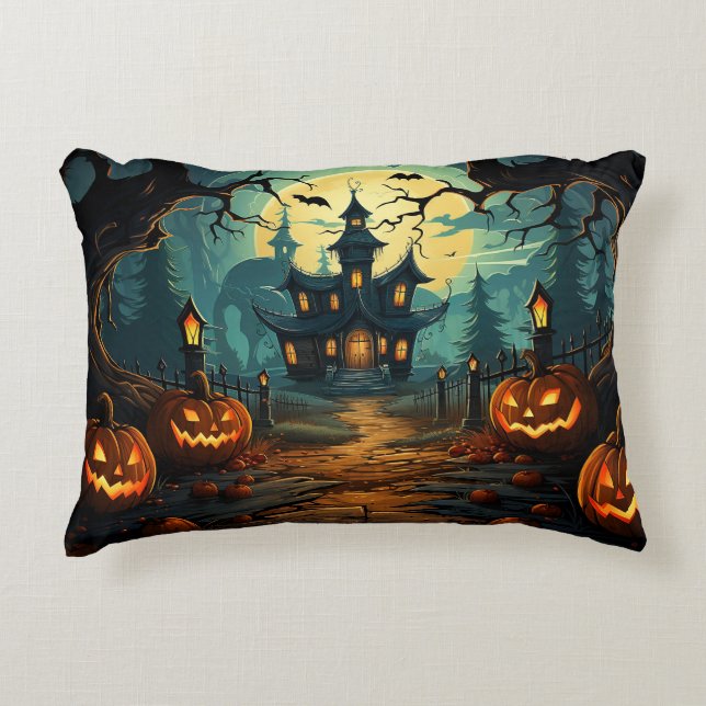 Almohada de Casa Embrujada de Halloween  (Anverso)