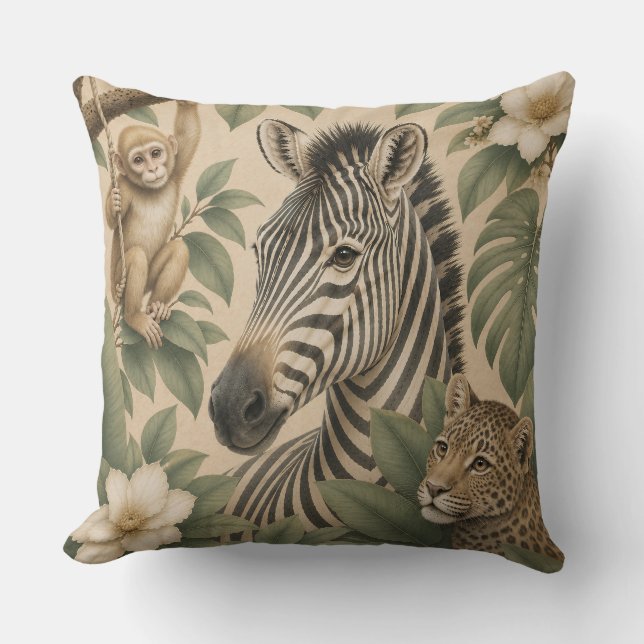 Almohada de cebra de safari botánico (Anverso)