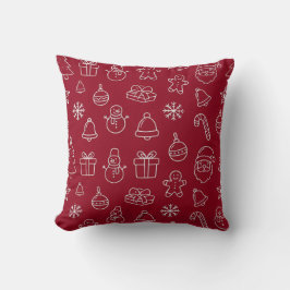 almohada de celebración con patrón navideño rojo