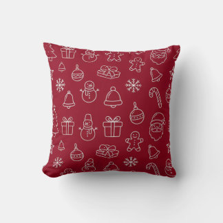 almohada de celebración con patrón navideño rojo