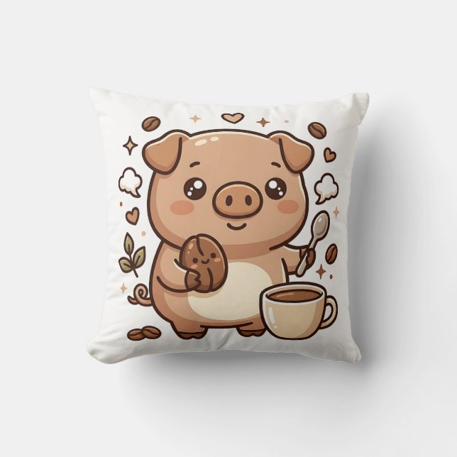 Almohada de Cerdo de Café Kawaii (Anverso)