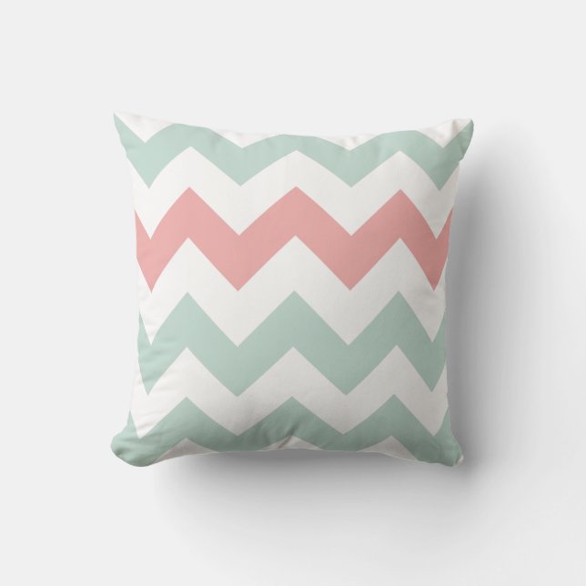 Almohada de cheurón verde y rosa de menta (Anverso)