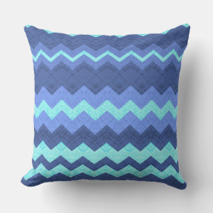 almohada de chevron azul