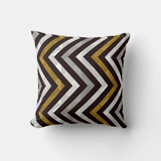 almohada de chevron blanco dorado negro (Anverso)