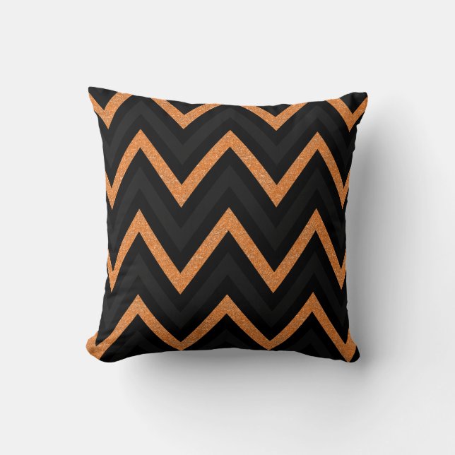 Almohada de chevron con brillo naranja negro y gri (Anverso)