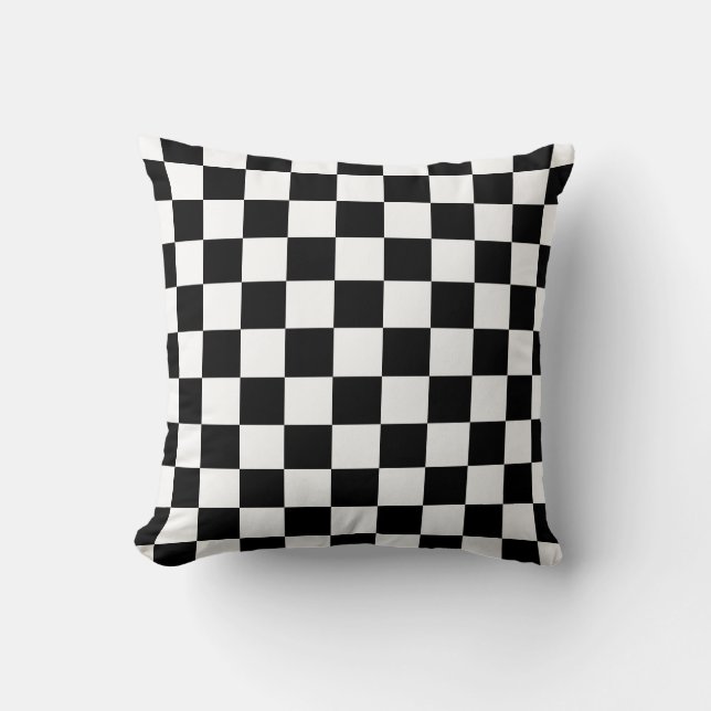 Almohada de cojín a cuadros negros y blancos (Anverso)
