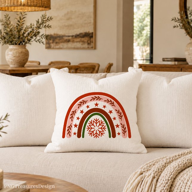 Almohada de cojín boho arcoíris de Navidad linda (Cute Christmas Rainbow Boho Cushion Pillow)