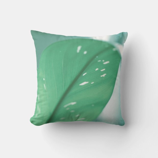 Almohada de cojín con hojas de planta verde pálido (Anverso)