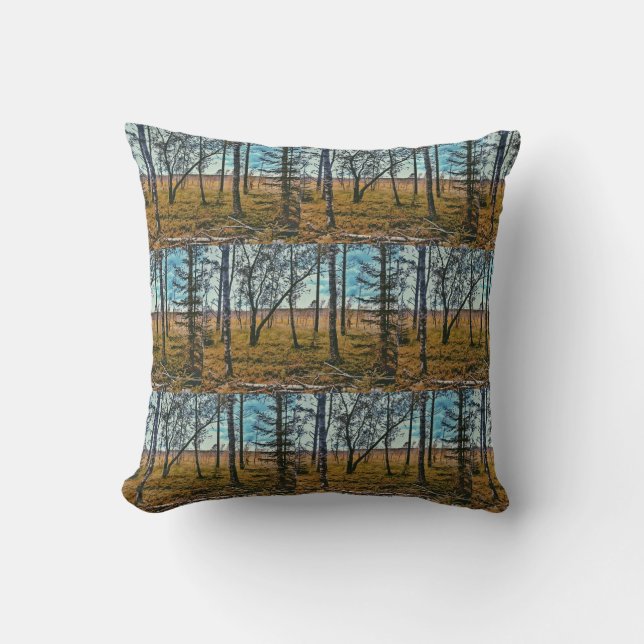 Almohada de Cojín con Patrón de Árboles del Bosque (Anverso)