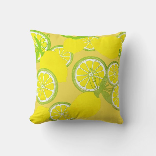 Almohada de cojín con patrón de limón verde amaril (Anverso)