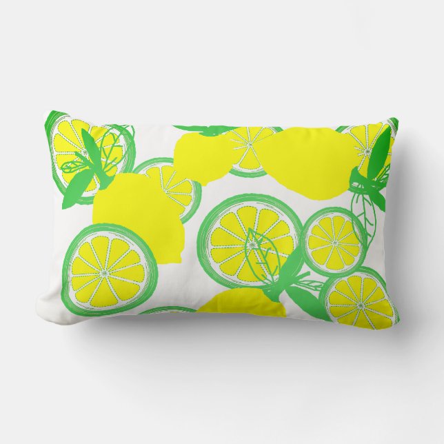 Almohada de cojín con patrón de limón verde amaril (Anverso)