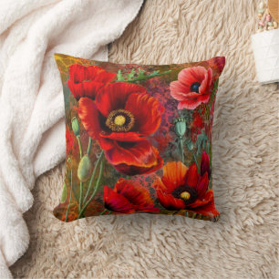 Almohada de cojín de amapolas rojas