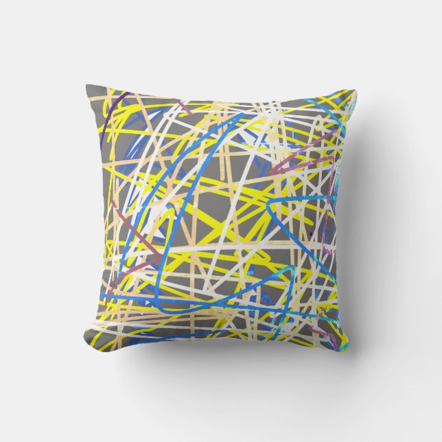 Almohada de cojín de arte abstracto azul gris amar (Anverso)