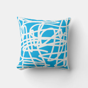 Almohada de cojín de arte abstracto azul y blanco