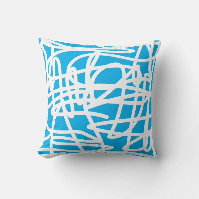 Almohada de cojín de arte abstracto azul y blanco (Anverso)