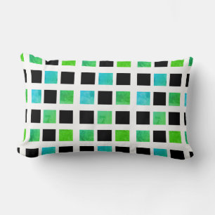 Almohada de Cojín de Bloques Verdes Negros Abstrac
